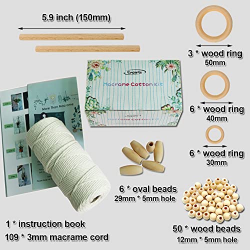 Ewparts Easy Macrame Kits for Adults Beginners Supplier Wood Beads,Rings,Wooden Dowel for Macrame Plant Hangers,Macrame Wall Hanging with Instruction Ewparts