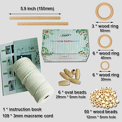 Ewparts Easy Macrame Kits for Adults Beginners Supplier Wood Beads,Rings,Wooden Dowel for Macrame Plant Hangers,Macrame Wall Hanging with Instruction