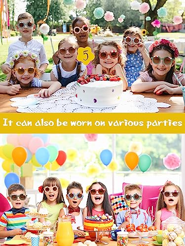 Kanayu 24 Pcs Sunglasses DIY Kit Kids Round Flower Sunglasses Bulk with 200 Random Letter Beads 100 Daisy Charms and 2 Glues Craft Party Favors Gifts Kanayu