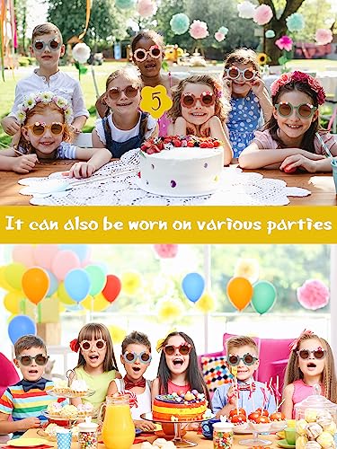 Kanayu 24 Pcs Sunglasses DIY Kit Kids Round Flower Sunglasses Bulk with 200 Random Letter Beads 100 Daisy Charms and 2 Glues Craft Party Favors Gifts - WoodArtSupply