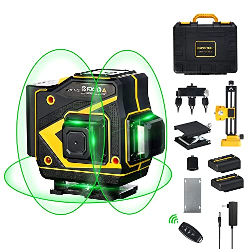 INSPIRITECH Tile Laser Level Self Leveling 3D Alignment Guide,3x360° Horizontal Vertical 12 Cross Lines, Green Beam Lazer Leveler Tool for Floor - WoodArtSupply