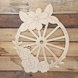 Wagon Wheel with Flowers Cutout, Engraved Shape, Unfinished Wood Craft, Build-A-Cross Build-A-Cross