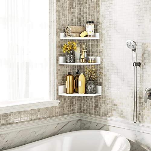 Alsonerbay White Corner Shelf Wall Mount, Set of 3 Floating Shelves for Storage and Display, Rustic Wood Shelves for Bedroom, Living Room, Bathroom, Alsonerbay