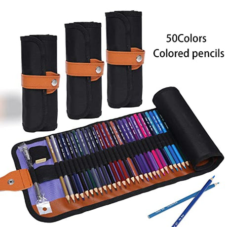 VIKAVAS 50 Colored Pencils Set with Roll Up Canvas Case for Adult Coloring Books, Drawing, Sketching, Christmas Gift for Adults&Kids VIKAVAS