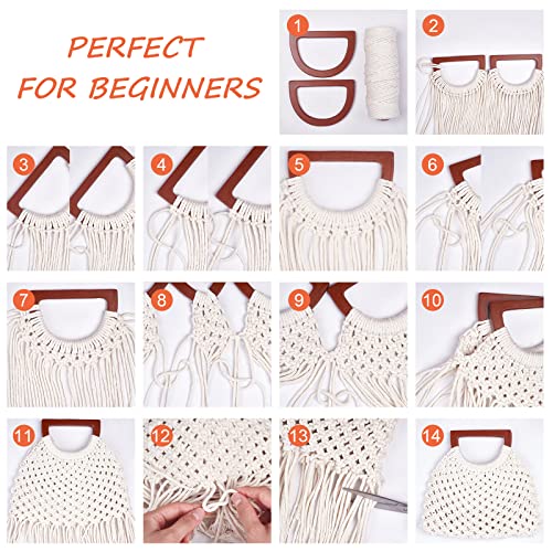 WEBEEDY Macrame Bag DIY Kit for Adults Macrame Kit for Beginners Macrame Purse DIY Kit for Women/Girl Macrame Handbag with Wooden Handle Hobbies WEBEEDY