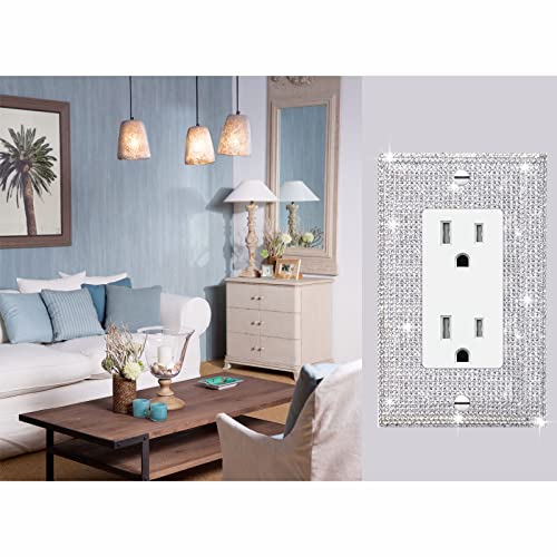 4 Pcs Silver Shiny Silver Rhinestone Crystal Light Switch Or Outlet Decorative Switch Covers Wall Plate Cover Plate Single Toggle Wall Plate - WoodArtSupply