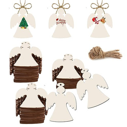 50PCS Unfinished Wood kit with Holes, Wooden Slice for DIY Crafts, Blank Wood Cutouts Wooden Tags Ornaments for Sign Gift Tags, Christmas Decorations