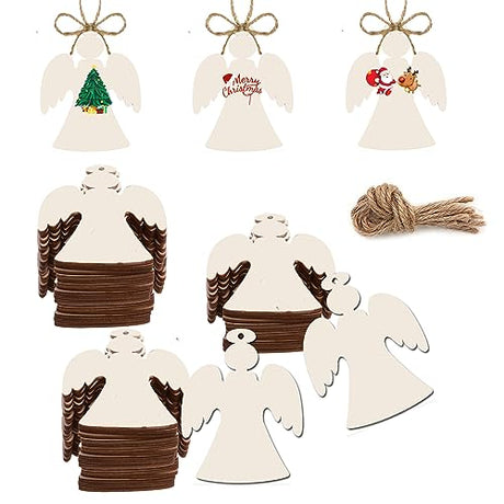50PCS Unfinished Wood kit with Holes, Wooden Slice for DIY Crafts, Blank Wood Cutouts Wooden Tags Ornaments for Sign Gift Tags, Christmas Decorations Waeceip
