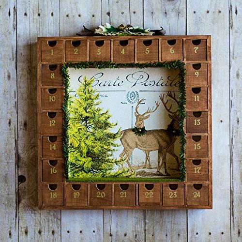 13 Inch Christmas Advent Calendar Shadow Box - Pre Assembled with Removable Drawers - Unfinished Wood Ready to Decorate and Personalize - For DIY, Creative Hobbies