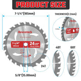3-Pack Combo 7-1/4 Inch 24T&40T&60T with 5/8 Inch Arbor, Carbide 24T Framing, 40T Ripping & Crosscutting, 60T Finish Carbide Circular Saw Blade for Revvstark