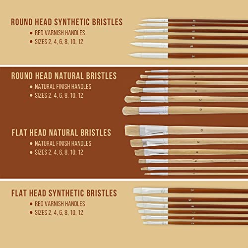 U.S. Art Supply 24-Piece Oil & Acrylic Artist Paint Brush Set with Long Handles, Canvas Brush Organizer Holder Roll-Up - Round, Flat Tips, Use for U.S. Art Supply