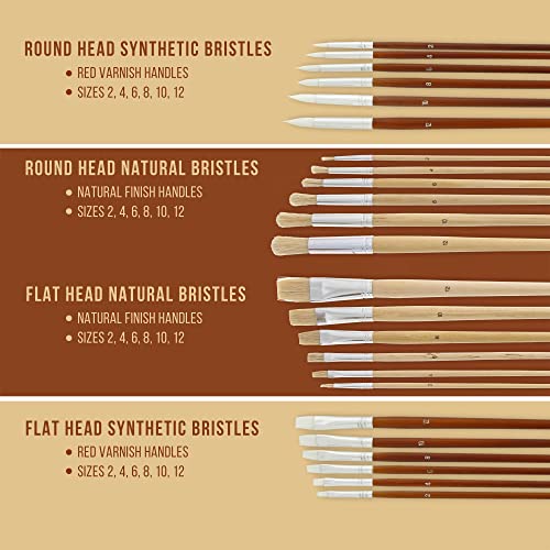 U.S. Art Supply 24-Piece Oil & Acrylic Artist Paint Brush Set with Long Handles, Canvas Brush Organizer Holder Roll-Up - Round, Flat Tips, Use for
