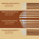 U.S. Art Supply 24-Piece Oil & Acrylic Artist Paint Brush Set with Long Handles, Canvas Brush Organizer Holder Roll-Up - Round, Flat Tips, Use for U.S. Art Supply