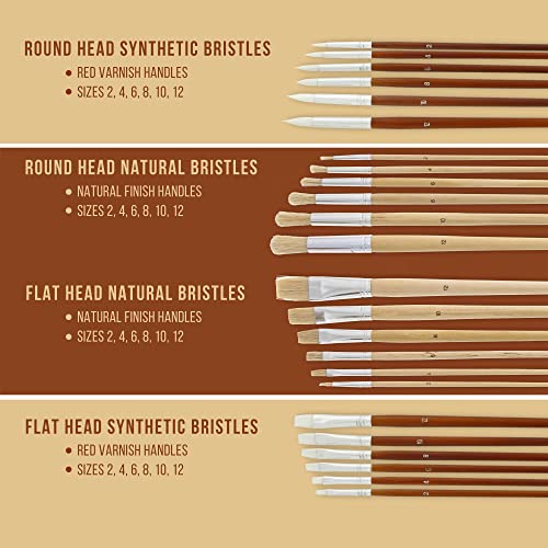 U.S. Art Supply 24-Piece Oil & Acrylic Artist Paint Brush Set with Long Handles, Canvas Brush Organizer Holder Roll-Up - Round, Flat Tips, Use for - WoodArtSupply