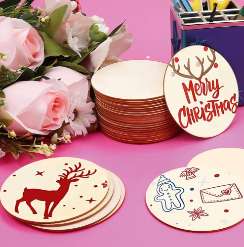 60 Pack 4 Inch Wood Circles for Crafts Unfinished Wood Rounds Wooden Cutouts for Crafts, Wooden Circles for Kids Painting, Wood Burning Blank Wood Phinicco