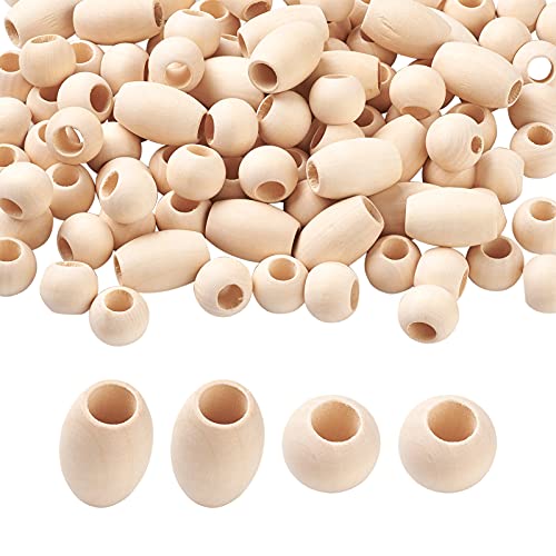 120pcs/Set Natural Wooden Beads Oval & Round Wood Beads Large Hole Beads Unfinished Round Wooden Loose Beads for Crafts DIY Jewelry Making, Home EEE ELECRELIVE