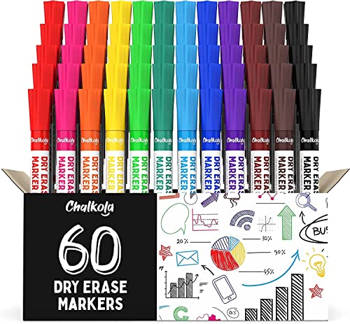 Chalkola Complete Bundle - 60 Dry Erase Markers + Spray Cleaner - WoodArtSupply