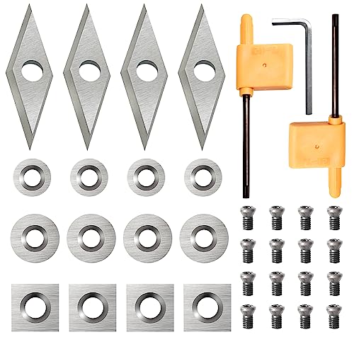 Diraeen 35Pcs Tungsten Carbide Cutters Inserts Set,Lathe Tools for Wood Lathe Turning Tools,Supplied with Screws and Screwdriver Diraeen