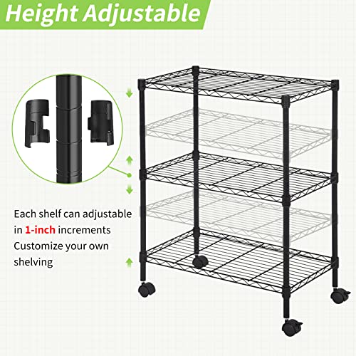 YYkokocat Wire Shelving 32" H x 23W x 13D Storage Shelf with Wheels Adjustable 3 Tier Metal Shelves Unit for Small Places Kitchen Storage Rack Shelf YYkokocat