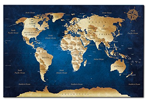 artgeist Acoustic Canvas Wall Art Print World Map 35x24 in - 1pcs Picture with Acoustic Foam Sound Print Artwork Room Acoustics Soundproofing World artgeist