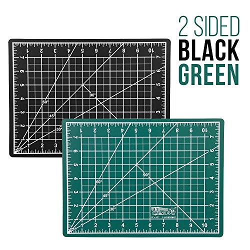 U.S. Art Supply 9" x 12" Green/Black Professional Self Healing 5-Ply Double Sided Durable Non-Slip Cutting Mat Great for Scrapbooking, Quilting, U.S. Art Supply
