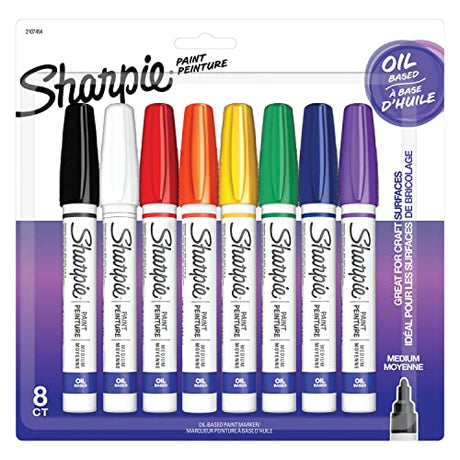 SHARPIE Oil-Based Paint Markers, Medium Point, Assorted Colors, 8 Count - Great for Rock Painting SHARPIE