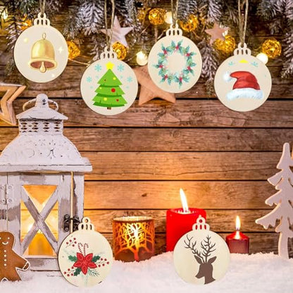 Pack of 20 Wooden Crafts Christmas Tree Hanging Ornaments Unfinished Wood Cutouts Christmas Decoration DIY Crafts with Cords (Wooden Star Cutouts)