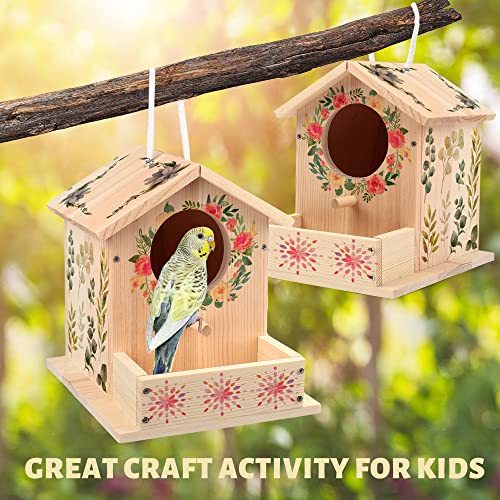 LotFancy Bird House Kit, DIY Wooden Birdhouse Kits, Arts and Crafts Painting Kits for Kids Ages 5+, Build and Paint, Including Paints & Brushes
