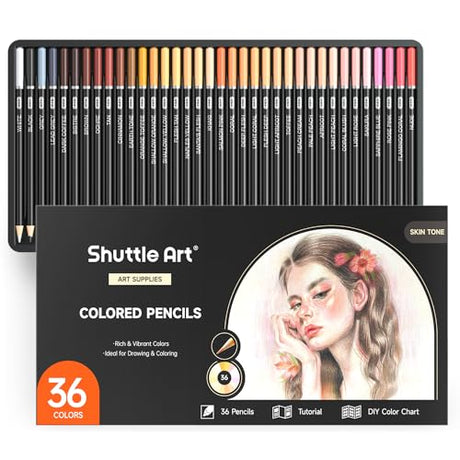 Shuttle Art 36 Skin Tone Colored Pencils, Colored Pencils for Adult Coloring, Soft Core Color Pencils, Coloring Pencils for Adults Kids Artists Shuttle Art