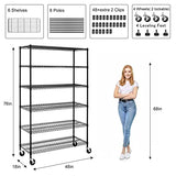 YYkokocat 6000Lbs Capacity Heavy Duty Storage Shelves Commercial Wire Shelving Unit and Storage Adjustable NSF 6 Tier Metal Rack Shelf on Wheels for YYkokocat