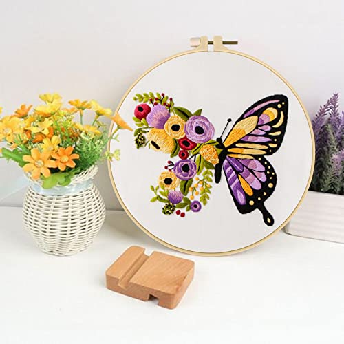 Anidaroel 3 Sets Butterfly Flower Pattern Embroidery Starter Kit for Beginners, Stamped Cross Stitch Kits for Beginners Adults Include Embroidery Anidaroel