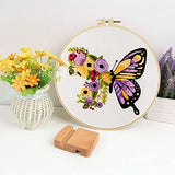 Anidaroel 3 Sets Butterfly Flower Pattern Embroidery Starter Kit for Beginners, Stamped Cross Stitch Kits for Beginners Adults Include Embroidery Anidaroel