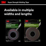 3M Super-Strength Molding Tape, 1/2 in x 15 ft, High Strength Double-Sided Adhesive, Permanently Attaches Side Moldings, Trim and Emblems to Interior 3M