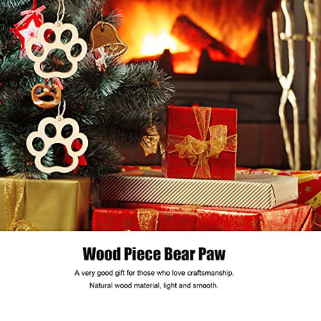 30 Pcs Unfinished Blank Wooden Bear Paw Shape Slices Discs DIY Craft Pieces Small Wooden Piece Embellishments for Wedding Christmas Party Pssopp
