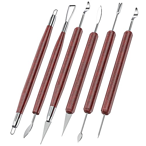6PCS Clay Tools Sculpting, Double-Sided Polymer Carving Tools Kit, Wood Ceramic Tool Set for Pottery, Air Dry Clay, Polymer Clay, Sculpting, UUSYCUN