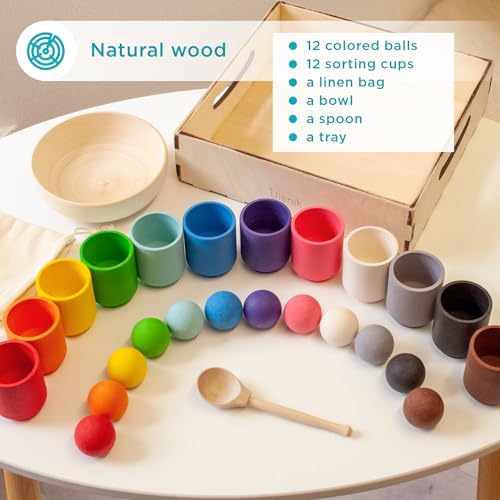 Ulanik Balls in Cups Toddler Montessori Toys for 1 Year Old + Kids Preschool Wooden Matching Games for Learning Color Sorting and Counting