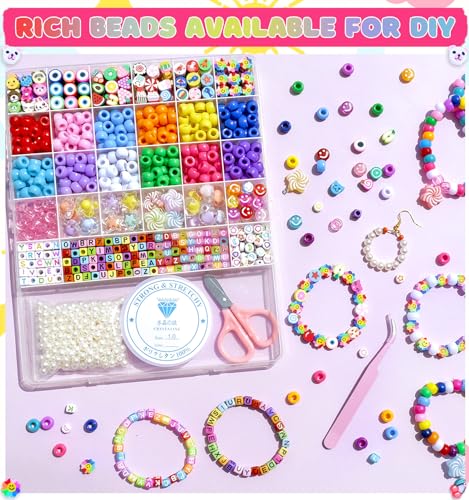 MontoSun Bead Bracelet Making Kit, Friendship Bracelets Making Beads Kit, Pony Beads Charms Beads Clay Flower Letter Beads for Jewelry Making Kit, MontoSun
