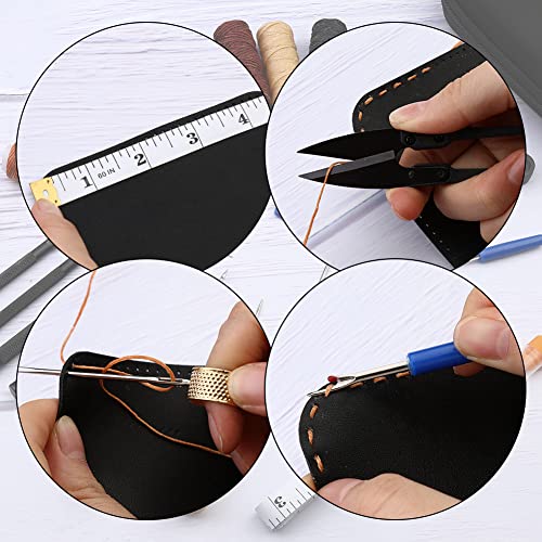 Yizzvb 46Pcs Leather Stitching Sewing Kit, Leather Sewing Tool Kit with 4mm Lacing Stitching Chisel, Waxed Thread and Large-Eye Stitching Needles for Yizzvb