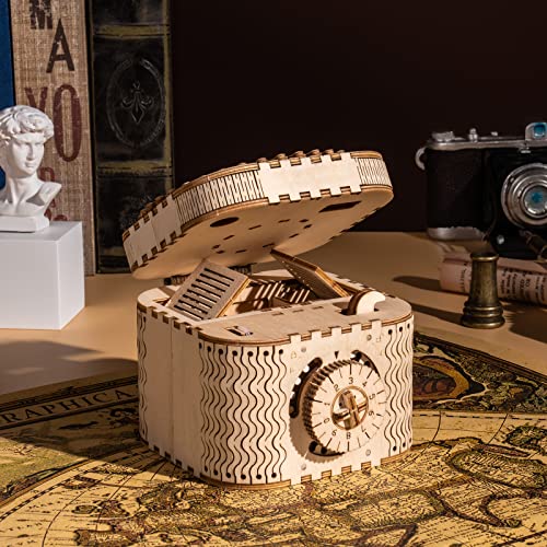 Rowood 3D Puzzles for Adults, Wooden Mechanical Gear Model Kits for Teens Kids Age 14+ - Treasure Box Rowood