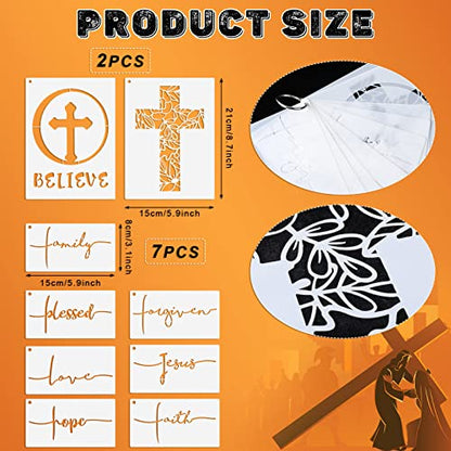 9 Pieces Cross Stencil Set Christian Stencils Believe Jesus Forgiven Cross Stencil Religious Stencil Reusable Painting Template Christmas Gift for - WoodArtSupply