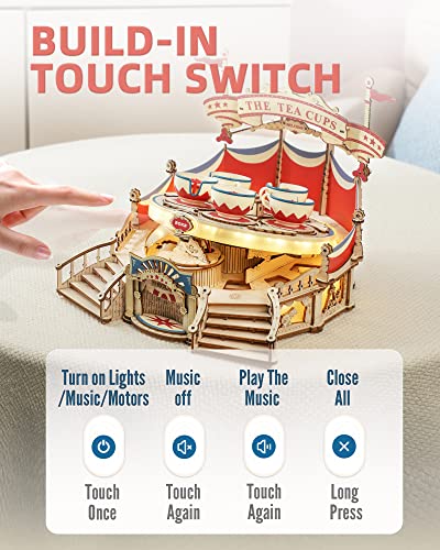 ROKR 3D Wooden Puzzles for Adults-LED Wooden Music Box Kits-Wood Model Kits to Build-3D Puzzles for Kids and Adults-Christmas STEM Toy Gifts ROKR