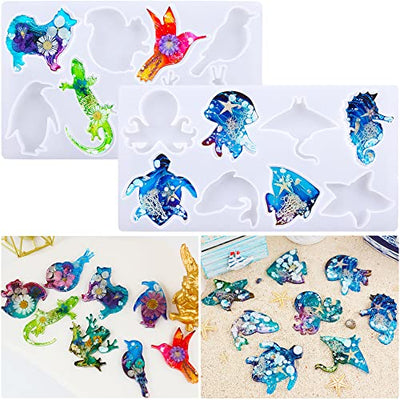 Pulcher Resin Molds, 16 Marine Terrestrial Amphibious Animals Keychain Making Silicone Mold for Epoxy Resin Casting Craft DIY Pendants Ornaments