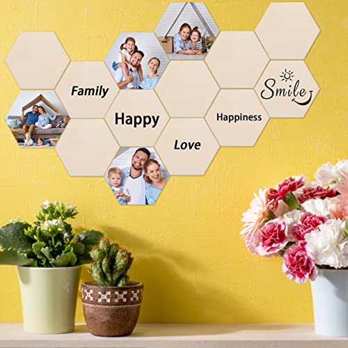 100 Pcs Unfinished Hexagon Wood Pieces Blank Wooden Hexagon Shape Cutouts Natural Wooden Tile Slabs Cutouts Slices for DIY Crafts Coaster Holiday