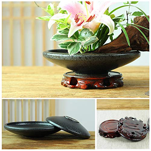 WANDIC Flower Frog Kit, Conical Ikebana Flower Vase with 6cm Ikebana Kenzan Flower Frog and 12cm Wood Base Stand for Flower Arranging Art, Black - WoodArtSupply