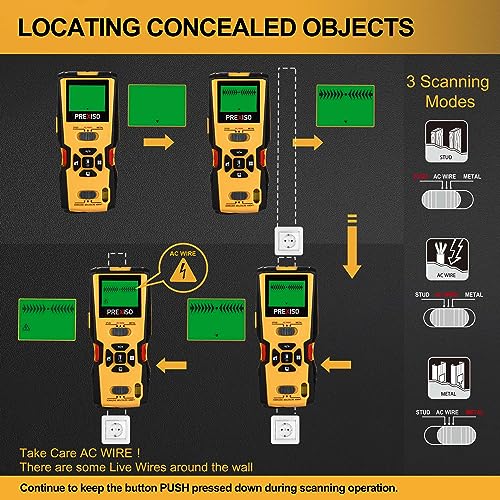 PREXISO 5-in-1 Stud Finder with Laser Level Marking & Ultrasound Distance Measure - Area, Volume, Addition | Wood, AC Wire Detector - Wall Scanner - WoodArtSupply