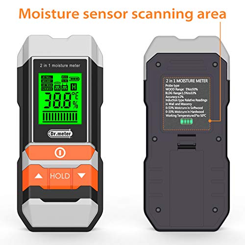 Dr.meter Wood Moisture Meter, 2 in 1 Pin & Pinless Moisture Tester, Digital Dampness Moisture Sensor Detector for Wood Firewood Drywall Paper Floor - WoodArtSupply