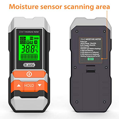 Dr.meter Wood Moisture Meter, 2 in 1 Pin & Pinless Moisture Tester, Digital Dampness Moisture Sensor Detector for Wood Firewood Drywall Paper Floor - WoodArtSupply