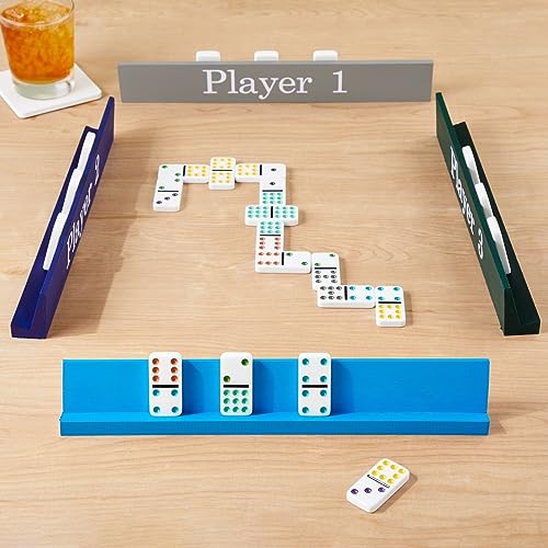 Juvale 4 Pack Wooden Domino Racks Trays, Dominoes Stand Holders for Mexican Train, Mahjong, Chicken Foot, Game Night - WoodArtSupply