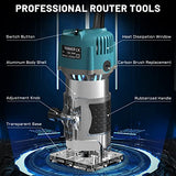 TwoWin Router Tool, 110V 800W Compact Palm Wood Router Tool for Woodworking, Electric Hand Trimmer 1/4" Collets Woodworking Tool Laminate Trimmer + TwoWin