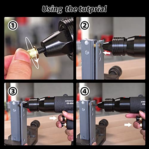 EROSHAK Pneumatic Rivet Nut Gun (10-24 & 1/4 & 5/16 & 3/8) Air Rivet Nut Pull Setter Tool with 4 Size Quick-Change Nose-Piece Assembly, 5pcs Mandrels EROSHAK